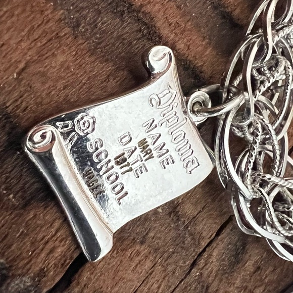 Sterling Links Charm Bracelet Mesh Chain Double 7.5” Ski Church, Canada Flag Key - Picture 7 of 10